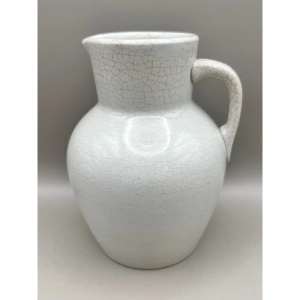Vtg Frankoma White Crackle Glaze Ceramic Pitcher Farmhouse Vase 5